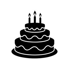 Celebration cake silhouette icon for birthday and wedding party.