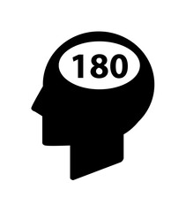 Silhouette of a human head with the number 180 inside the brain area, representing a concept or idea.
