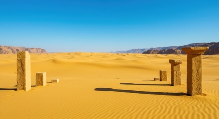 Ancient Echoes: Stone Relics Whisper Stories in a Sun-Kissed Desert Landscape