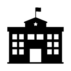 Simple Black and White School Building Icon with Flag and Star