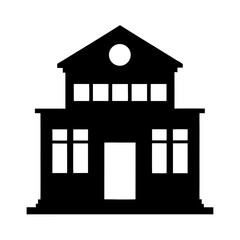 Silhouette of a twostory house with stairs and symmetrical window placement