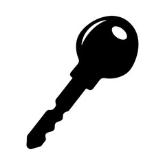Black silhouette of a generic key to a lock on white background