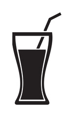 A simple black silhouette of a glass filled with a beverage, featuring a straw.
