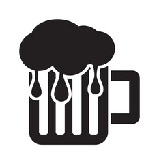A stylized illustration of a frothy beer mug with cascading foam.