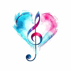 Heart-shaped treble clef with watercolor effect