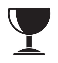 A simple black silhouette of a stemmed glass, possibly indicating fragility or careful handling.