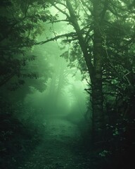 Fototapeta premium A path through a forest with fog
