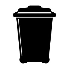 Black and White Silhouette of a Covered Trash Can with Wheels