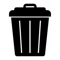 Silhouette of Trash Can or Garbage Bin Icon, Black silhouette of a trash can with lid and handle, commonly used to represent delete, waste, or garbage disposal in digital design.
