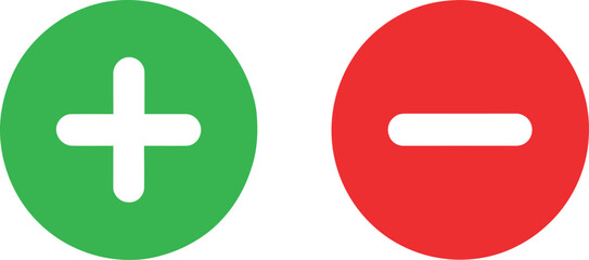 Obraz premium Plus and minus icons, green add and red remove buttons for choice.