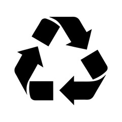 Silhouette of Recycling Symbol with Arrows, Black silhouette of the classic recycling icon with three arrows forming a loop, representing sustainability, reuse, and environmental care.

