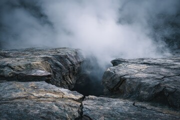 Volcanic vent shrouded in steam
