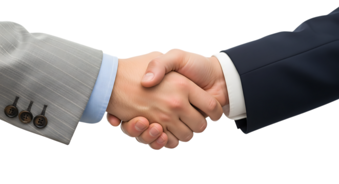 A business handshake isolated on transparent background signifies agreement