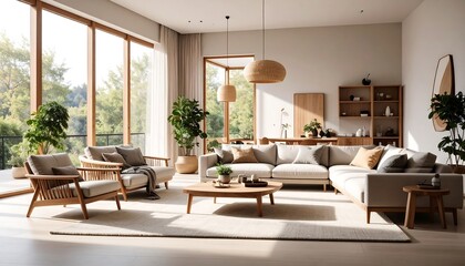 Fototapeta premium Modern minimalist living room with natural light