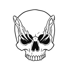 Fierce skull with devilish horns and intense gaze, a striking graphic for edgy designs and bold statements