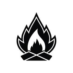 Silhouette a campfire with flames logs on heat burn