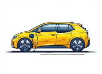 Obraz premium Yellow Electric Car Being Charged at a Station, Isolated Illustration Design