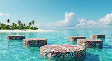 Tropical paradise platforms amidst turquoise waters showcasing idyllic island scenery