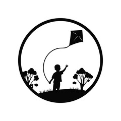 Boy with kite silhouette vector