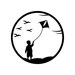 Boy with kite silhouette vector