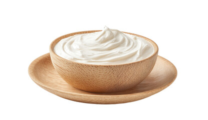 Creamy yogurt in a wooden bowl