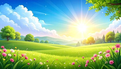 Obraz premium Lush, bright landscape at sunrise