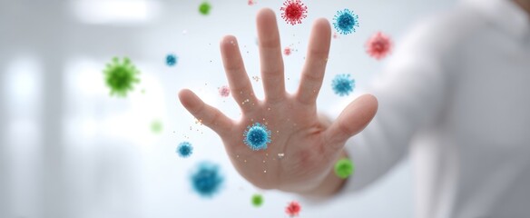 The hand demonstrating protection against viruses and germs in a clean environment.