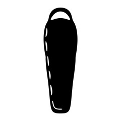 Black Silhouette of a Classic Sleeping Bag for Camping and Outdoor Activities
