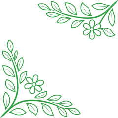 Fototapeta premium Green floral corner border design on transparent background