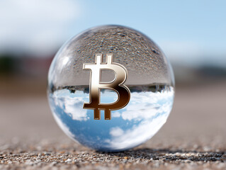 Crystal Ball with Bitcoin Symbol on Gravel