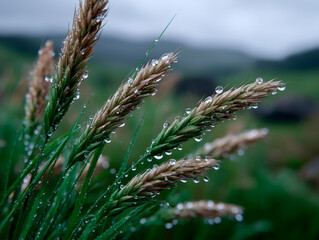 Grass Stalks with Water Droplets