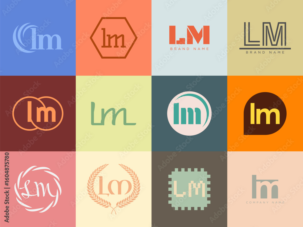 Fototapete lm logo company template. letter l and m logotype. set different classic serif lettering and modern 