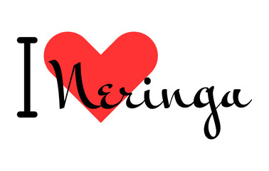 I love Neringa, city of Lithuania. Hand drawn letters with red heart. Vector illustration lettering, modern design
