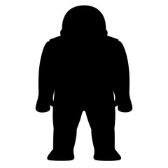 Silhouette of a space explorer in a spacesuit standing against white background