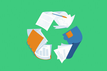 Documents forming recycling symbol