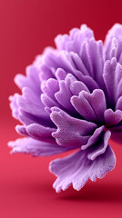 Purple Flower with Textured Petals on Red Background
