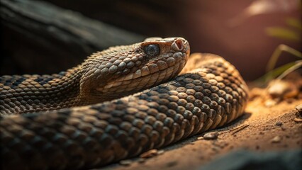 Obraz premium A striking snake coiled.