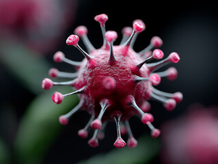 Red Virus Particle with Spikes
