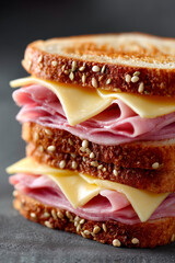 Stacked Ham and Cheese Sandwich on Toast