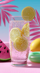 Sparkling Lemonade with Pink Background