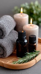 Still Life of Spa Items on Woven Tray