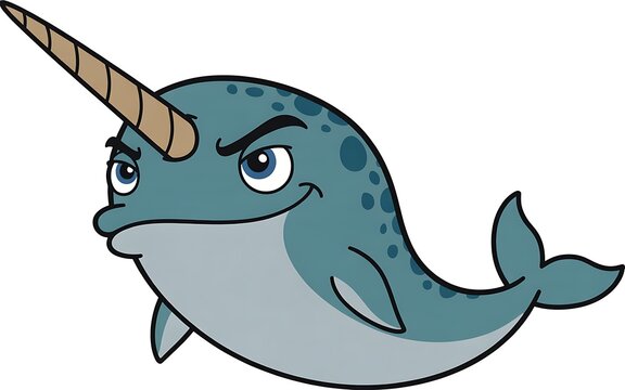 cartoon narwhal with horn and smiling face clip art preview
