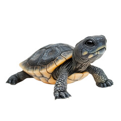 Obraz premium Cute young turtle exploring a surface during bright daylight in a natural setting