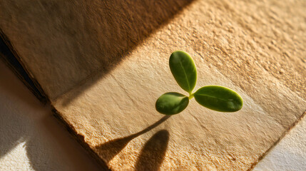 Recycled paper with a plant, good and environmentally clean recycled paper.
