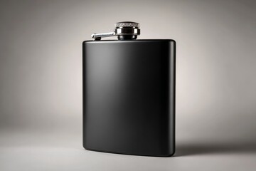 Sleek black matte hip flask centered on neutral background with soft studio lighting, ideal for product mockups, men’s accessories, or drinkware ads