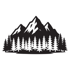 Obraz premium Alpine Peaks and Evergreen Forest Silhouette Minimal Vector Design