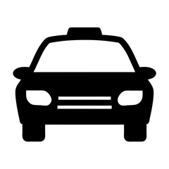 Frontal view of a black taxi car silhouette illustration with simple shapes