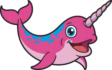 Cartoon Narwhal Illustration Playful Aquatic Creature with a Spiraled Tusk Whimsical Design for Children and Marine Life Enthusiasts