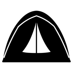 A simple monochrome graphic of a tent used for camping outdoors
