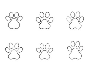Seamless Pattern of Outline Paw Prints on White Background Pet Animal Footprint Graphic Resource Element Vector Illustration Design for Wallpaper Textile Backdrop